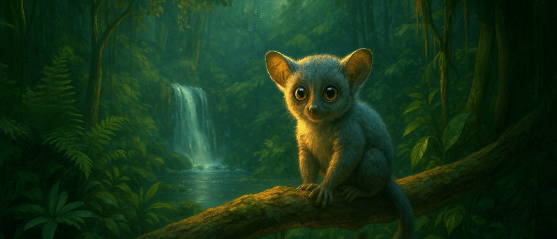 bush baby in nature with waterfall