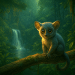 bush baby in nature with waterfall