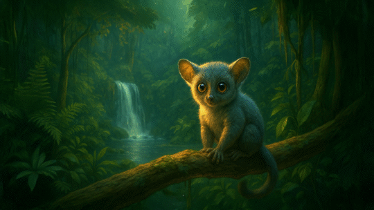 bush baby in nature with waterfall