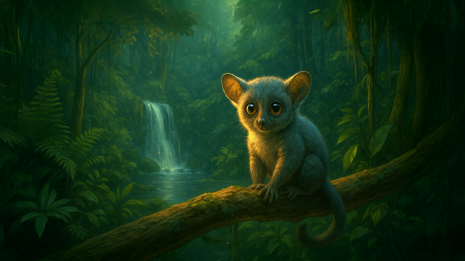 bush baby in nature with waterfall