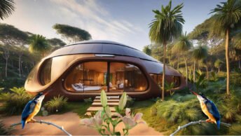 peaceful eco dome in nature with birds