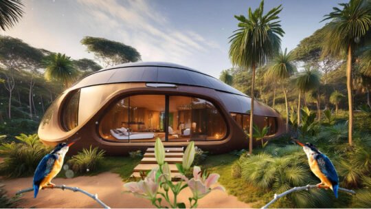 peaceful eco dome in nature with birds