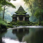 temple in nature by peaceful lake