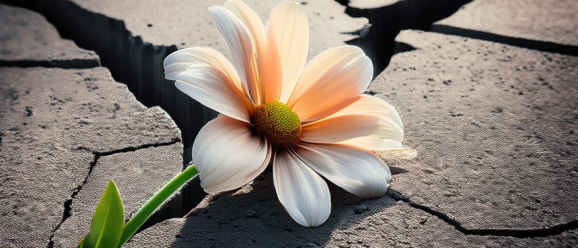 flower growing out of concrete