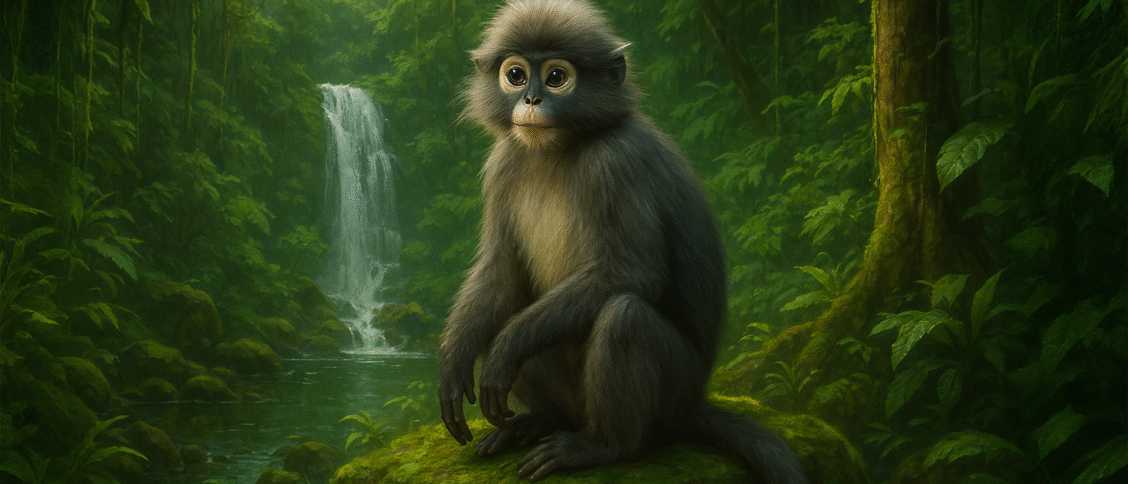 spectacled langur monkey in rainforest