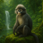 spectacled langur monkey in rainforest