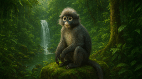 spectacled langur monkey in rainforest