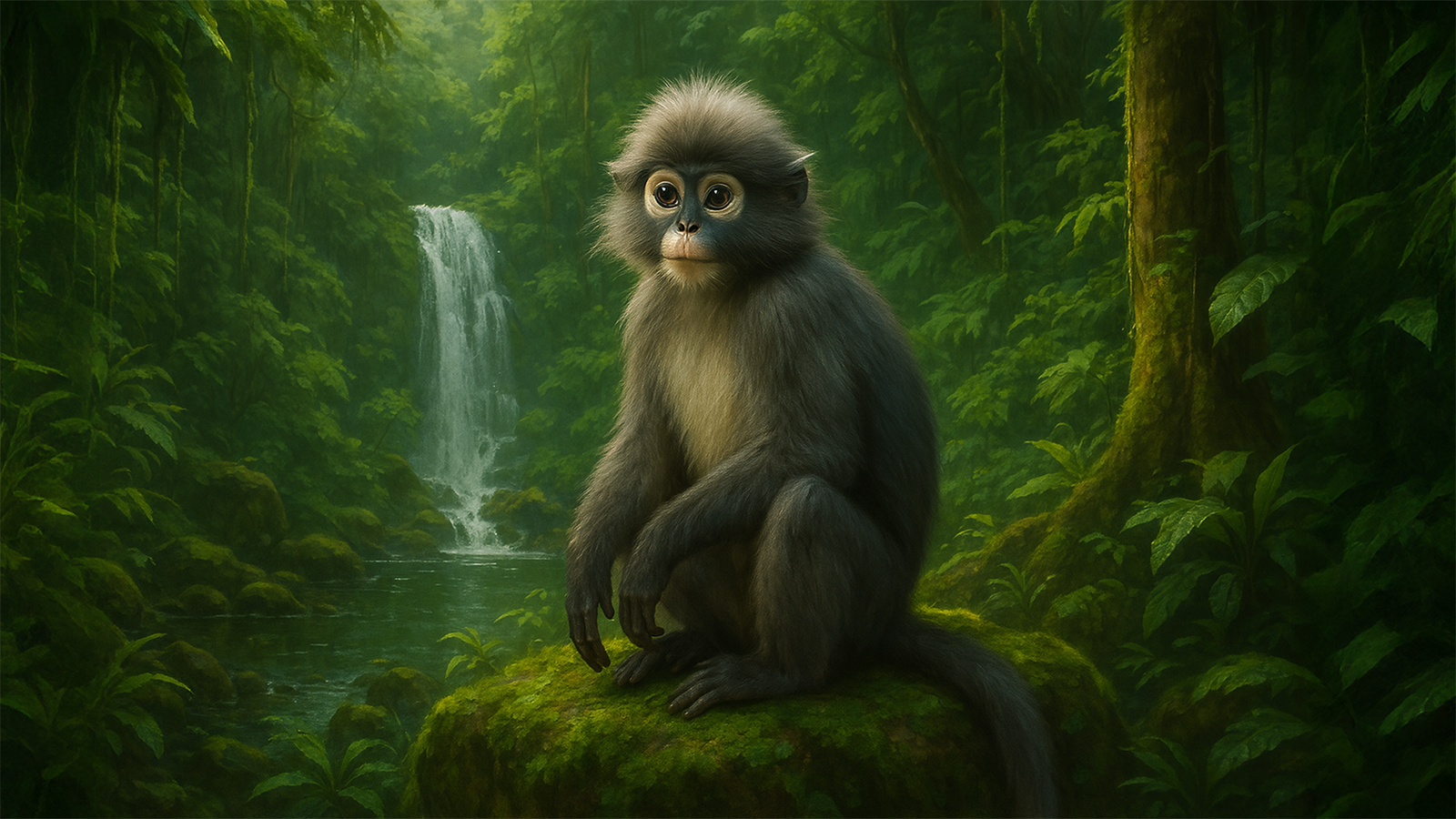 spectacled langur monkey in rainforest