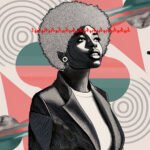 Afro-haired woman in digital algorithm.