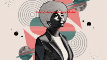 Afro-haired woman in digital algorithm.