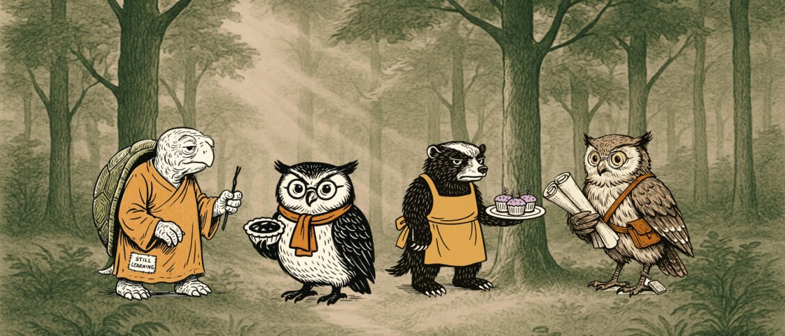 Republic Of Peace characters, Bendo the Turtle, Zoya the Wise Owl, Tavi the Otter, and Yana the Owl.