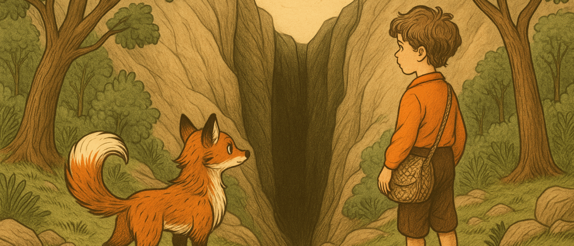 Wisp, the fox and Lumo, the sad boy at the Hollow.