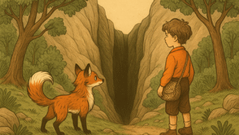 Wisp, the fox and Lumo, the sad boy at the Hollow.